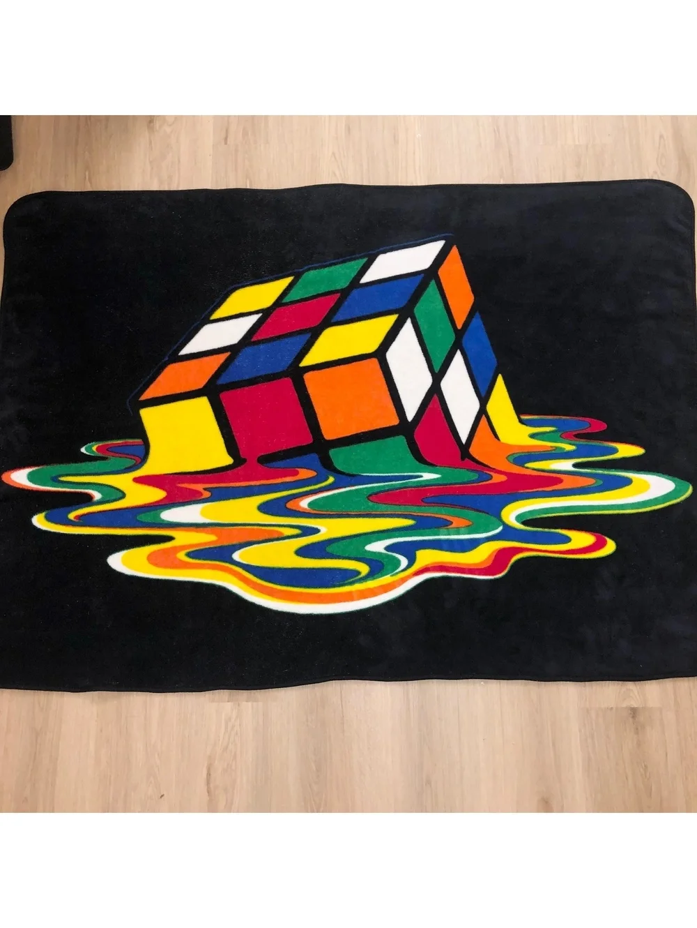 VINTAGE OFFICIAL Y2K RUBIK’S CUBE MELTING FLEECE THROW BLANKET RARE 42” x 60”